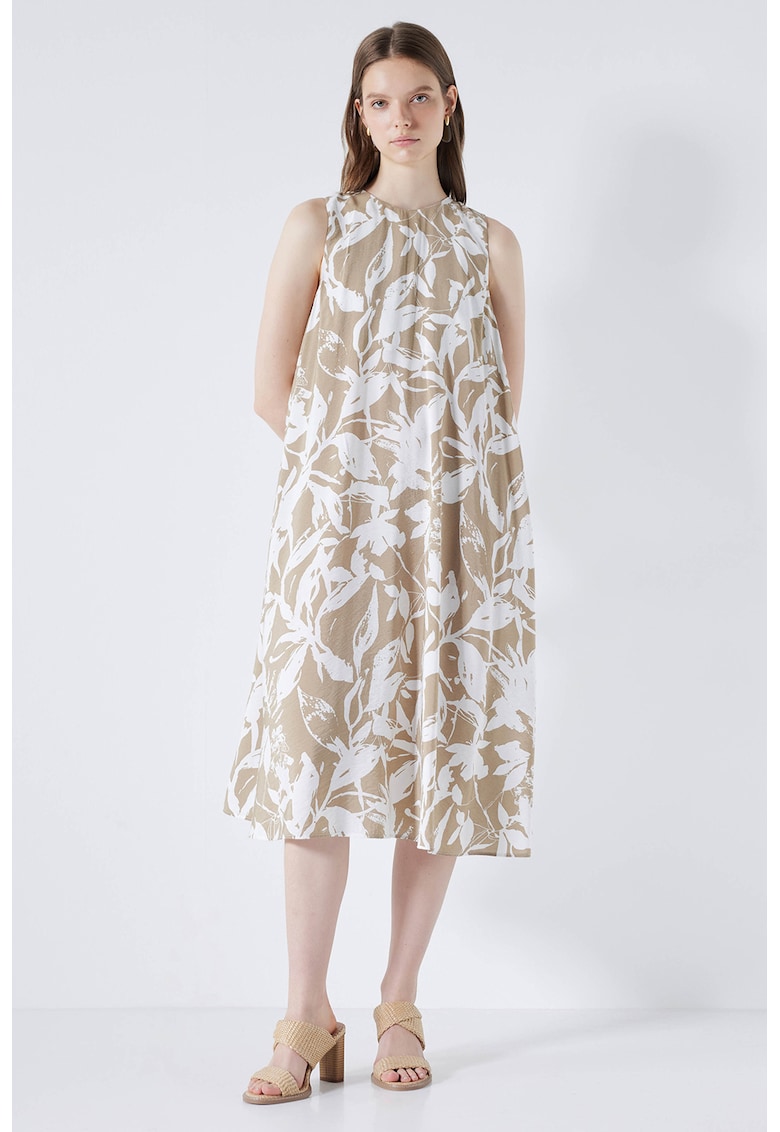 Rochie midi evazata - Alb/Maro deschis