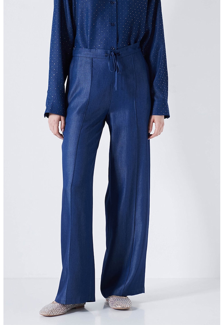 Pantaloni drepti cu snur de ajustare in talie