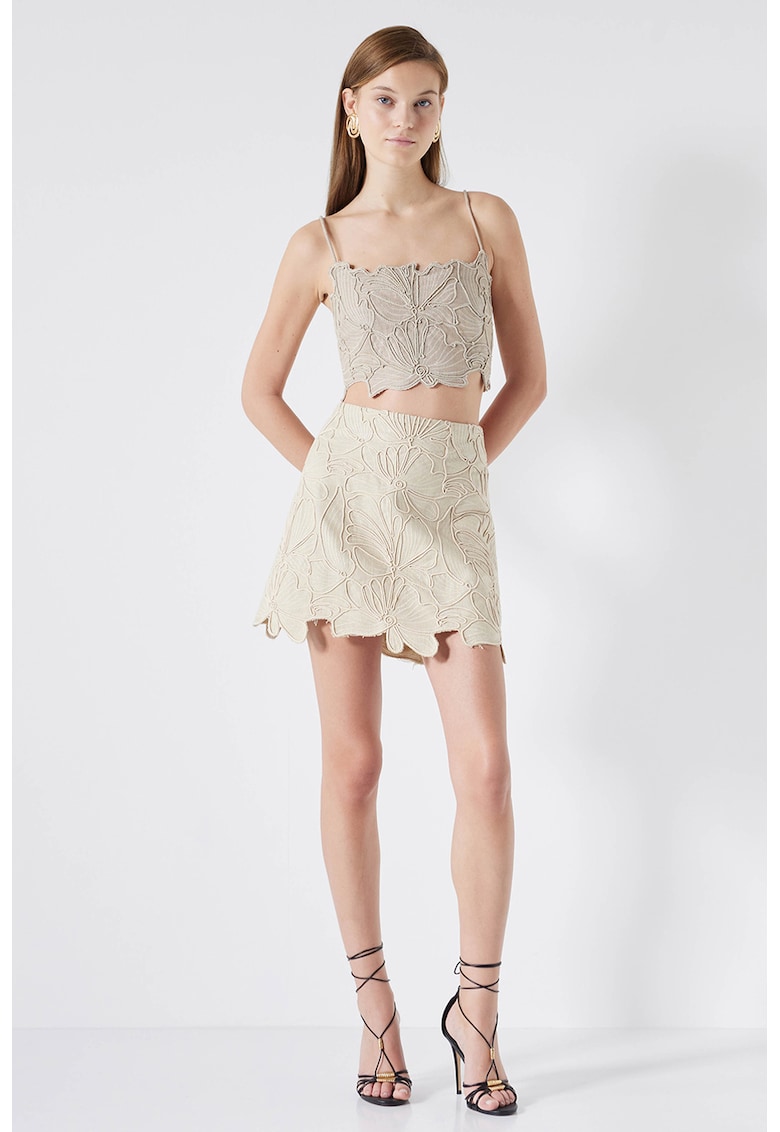 Fusta din amestec de in cu model floral Fusta din amestec de in cu model floral