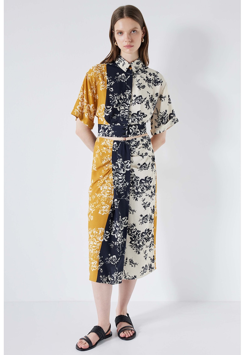 Fusta midi cu model colorblock