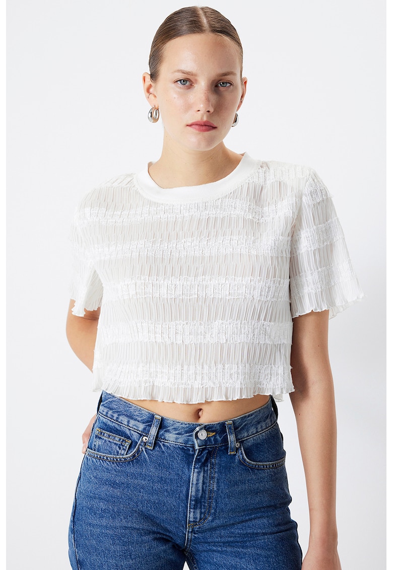 Bluza crop texturata - Alb
