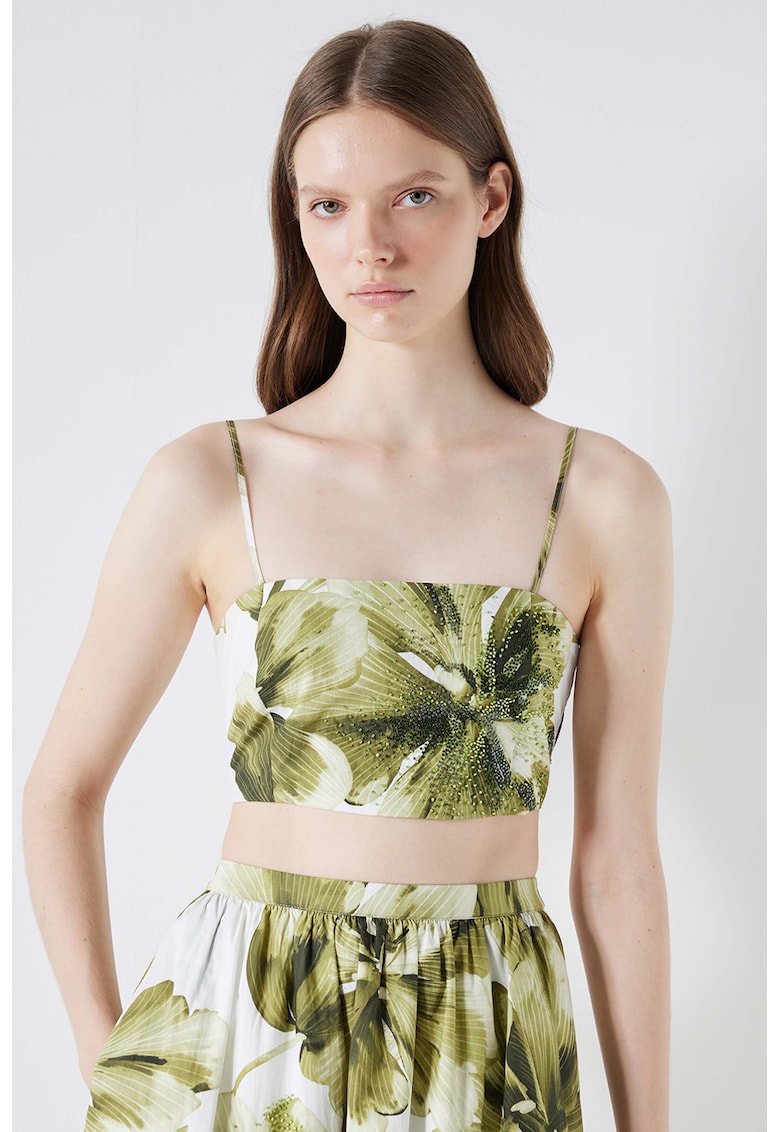 Top crop cu imprimeu tropical