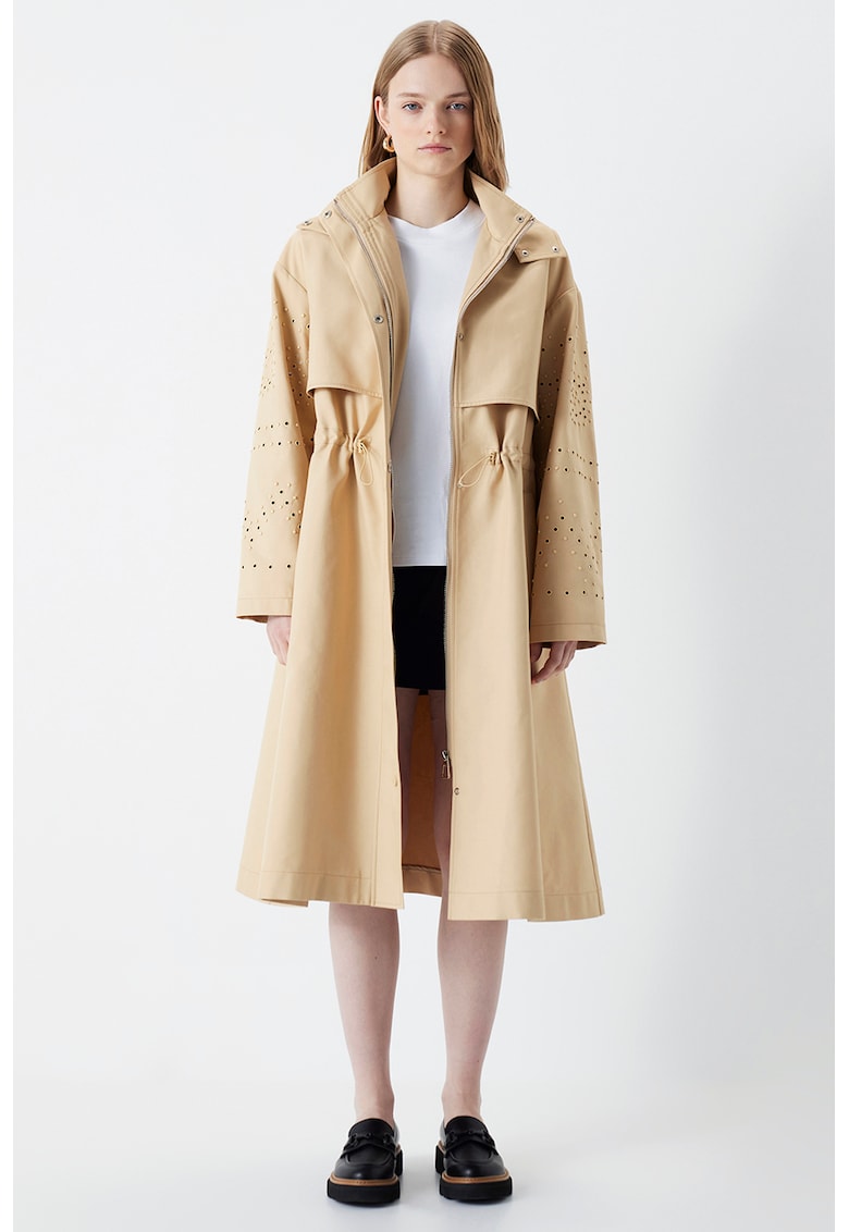 Palton lung cu talie ajustabila si perforatii