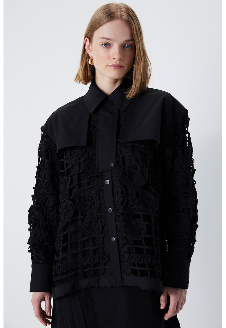 Jacheta cu model perforat - Negru