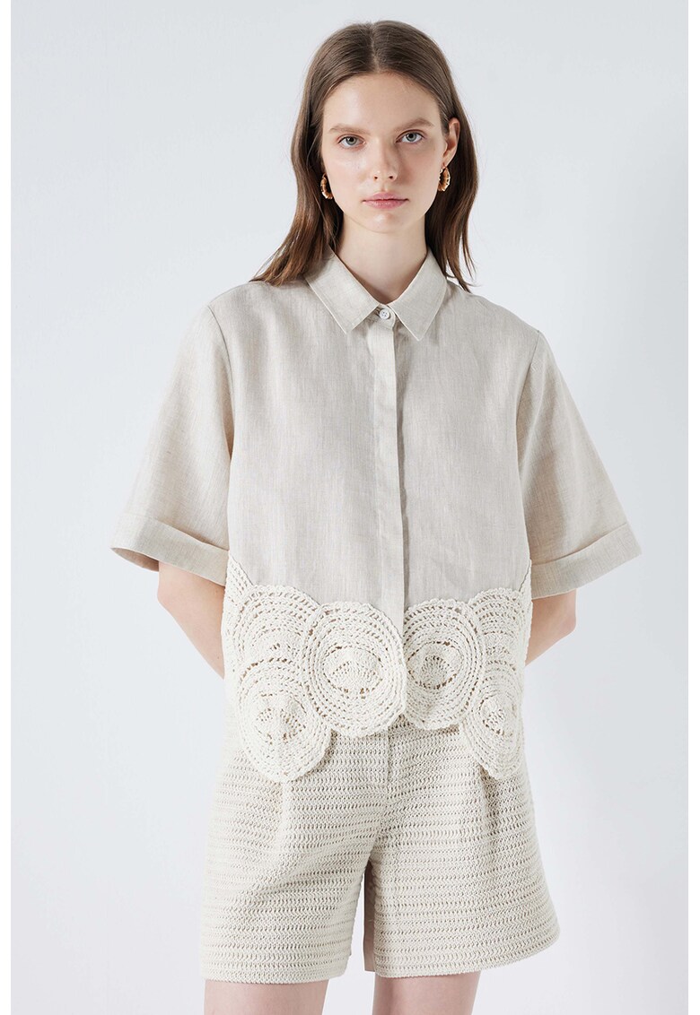 Pantaloni scurti din amestec de in - Alb murdar