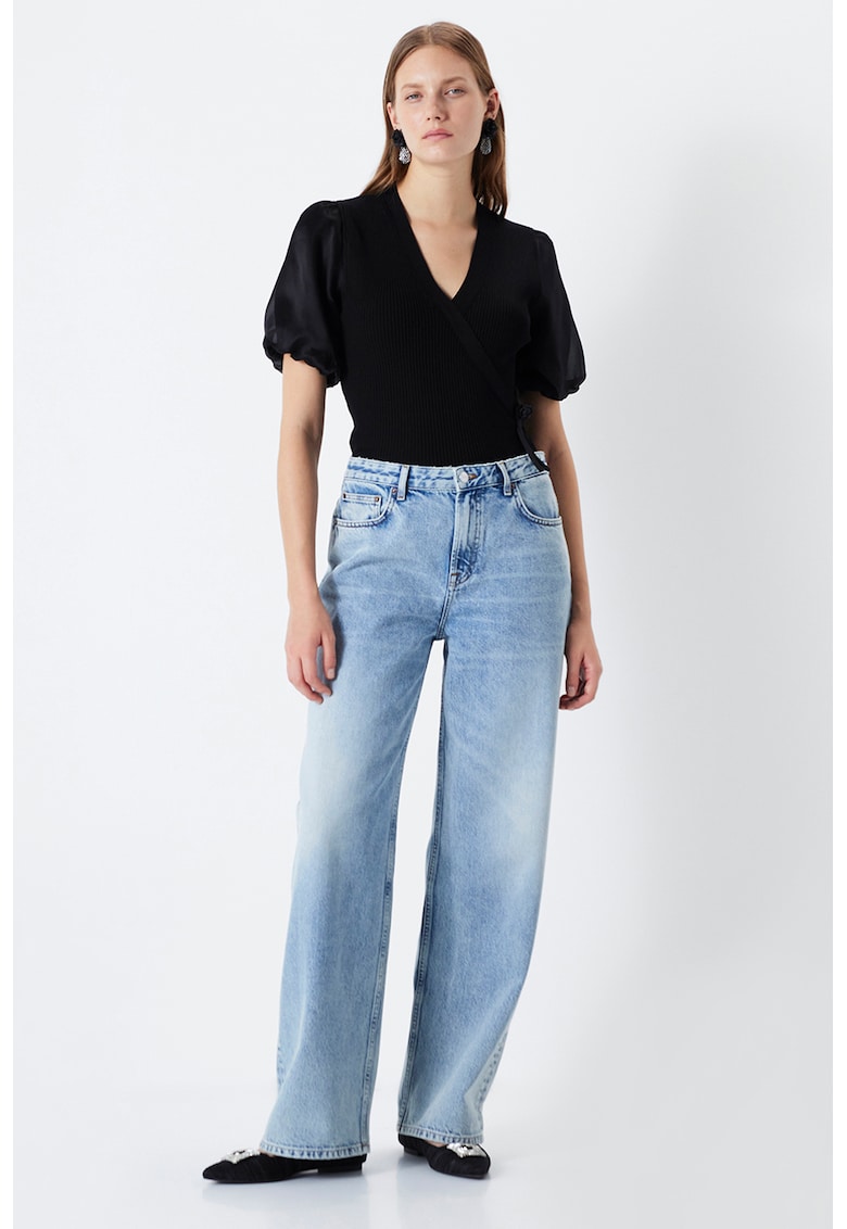 Blugi cu croiala ampla si talie inalta - Albastru deschis