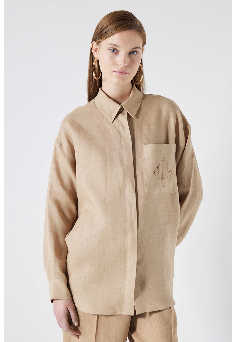 Camasa supradimensionata de in cu buzunar pe piept