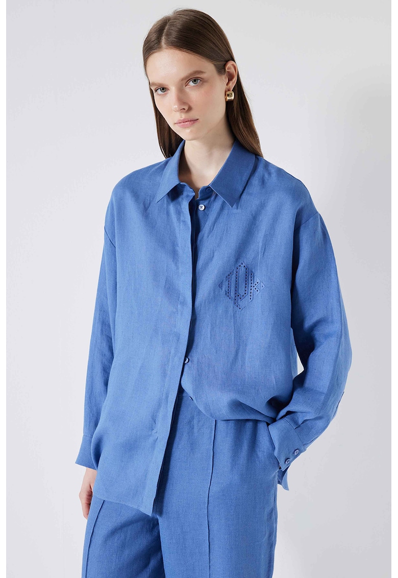 Camasa supradimensionata de in cu buzunar pe piept Camasa supradimensionata de in cu buzunar pe piept