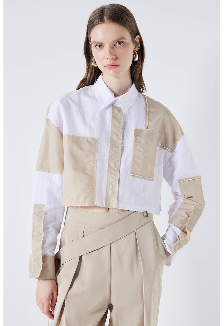 Camasa crop lejera cu model colorblock