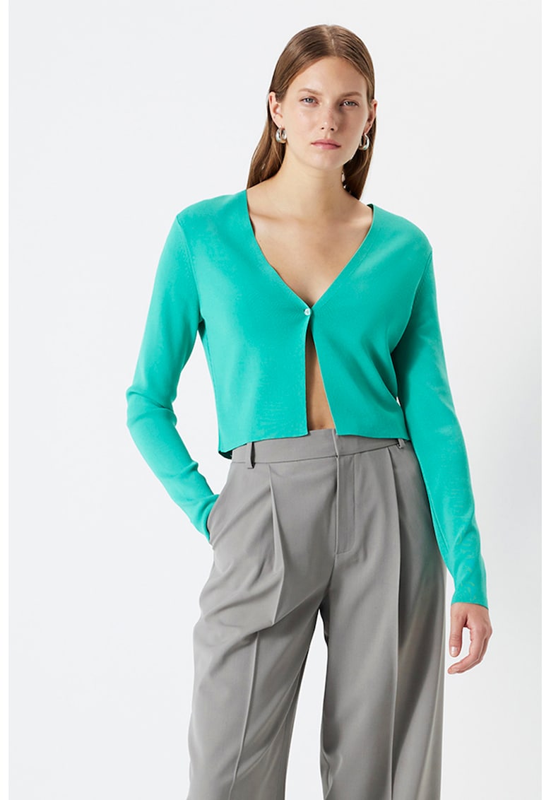 Cardigan cu decolteu in V si model uni