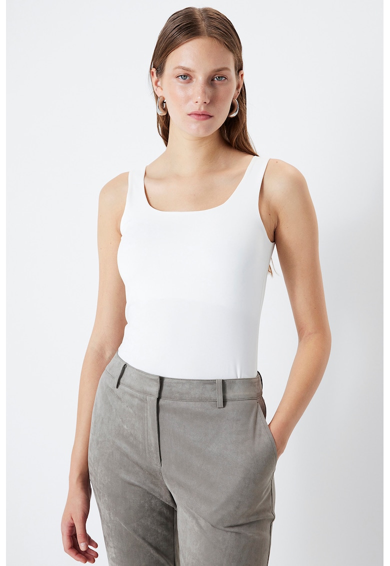 Top cu decolteu patrat - Alb optic