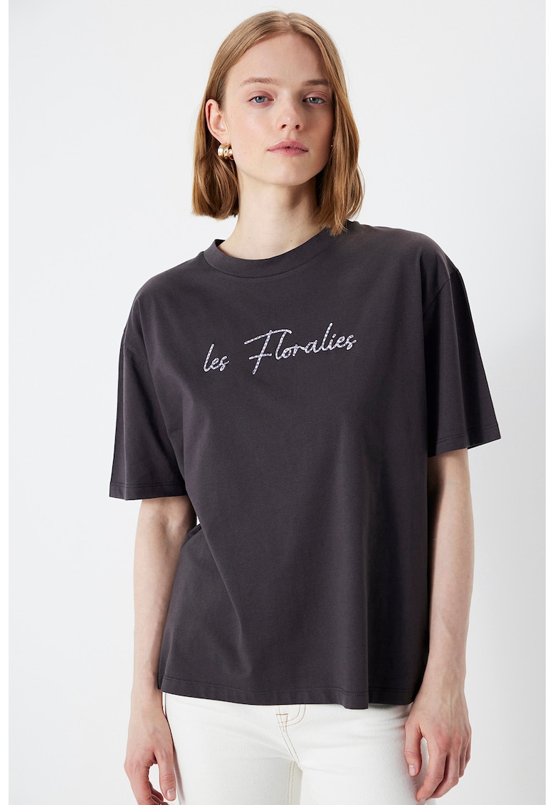 Tricou lejer din bumbac cu imprimeu text