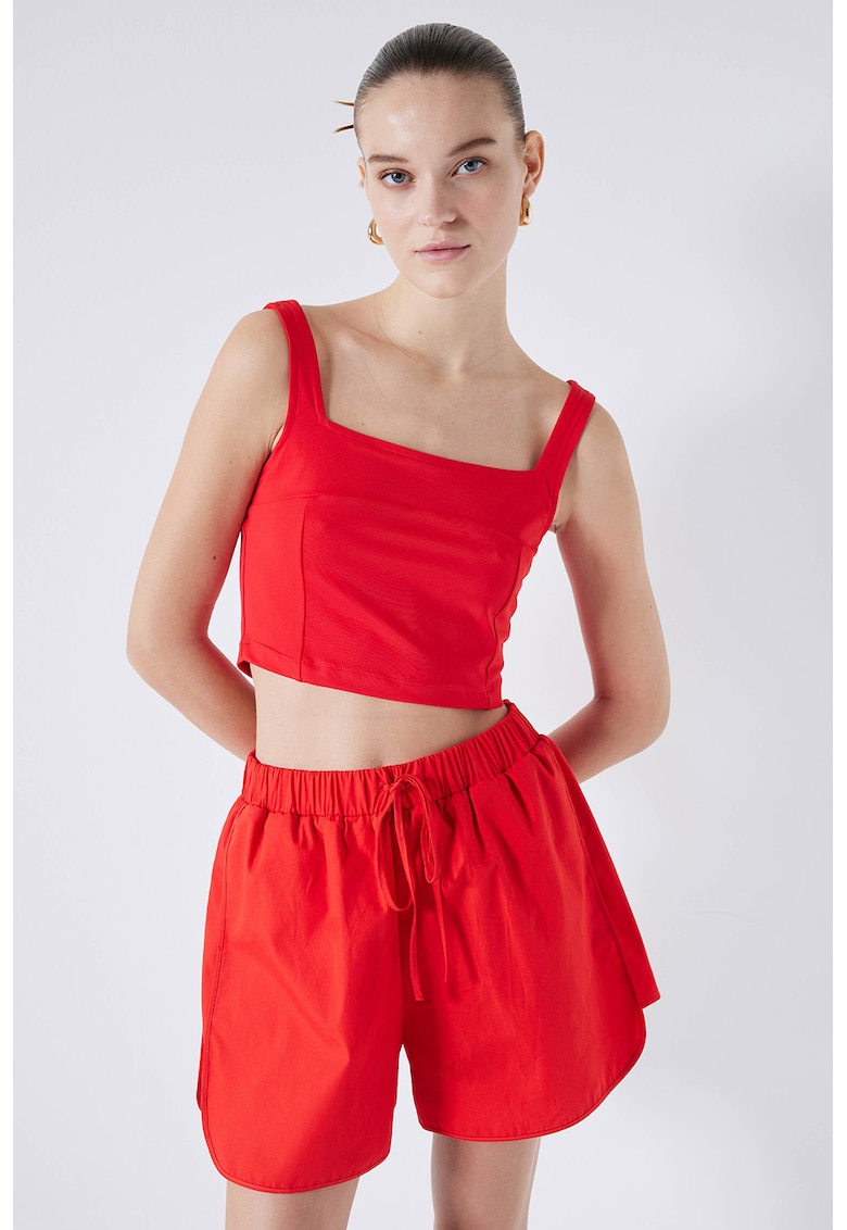 Top crop cu decolteu patrat - Rosu vermillion