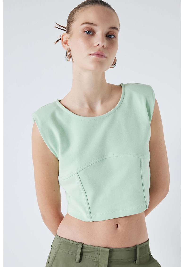 Tricou crop cu decolteu la baza gatului