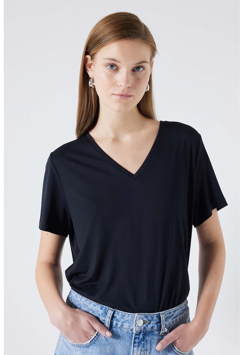 Tricou din amestec de modal cu decolteu in V Tricou din amestec de modal cu decolteu in V