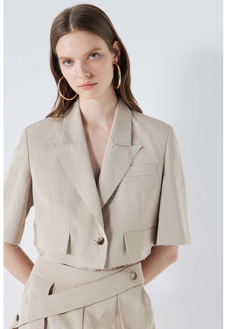 Sacou crop din amestec de in cu terminatie nefinisata Sacou crop din amestec de in cu terminatie nefinisata