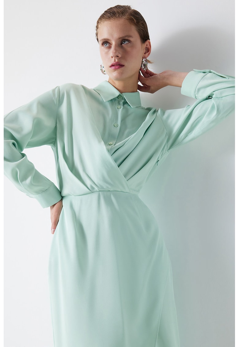 Rochie midi cu maneci lungi si detalii drapate Rochie midi cu maneci lungi si detalii drapate
