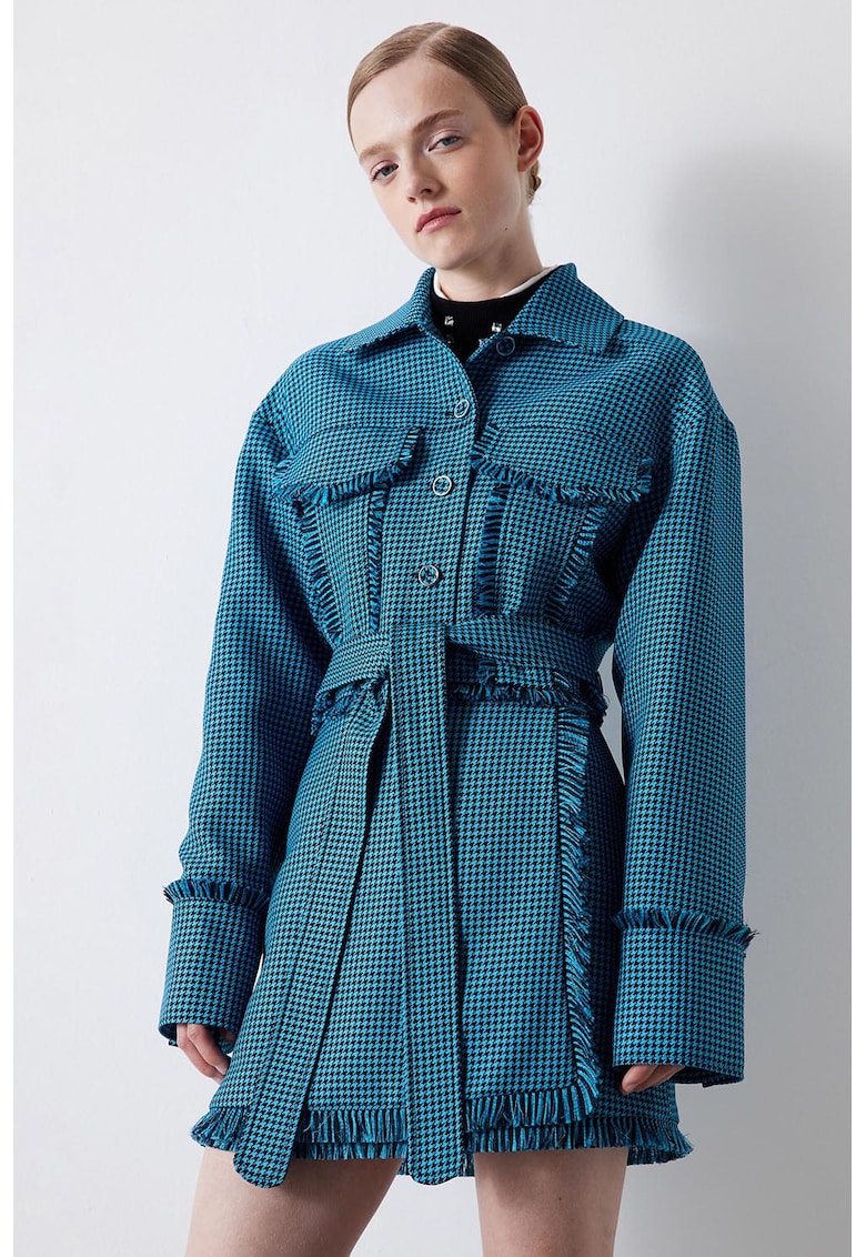 Jacheta crop cu model houndstooth