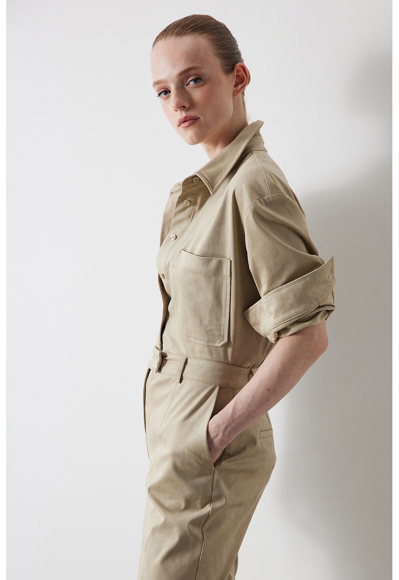 Camasa lejera din piele ecologica - Maro nisip