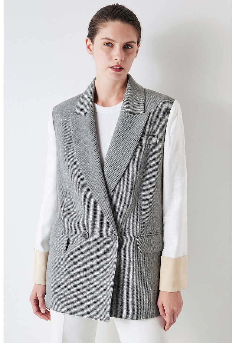 Sacou din amestec de lana cu model colorblock