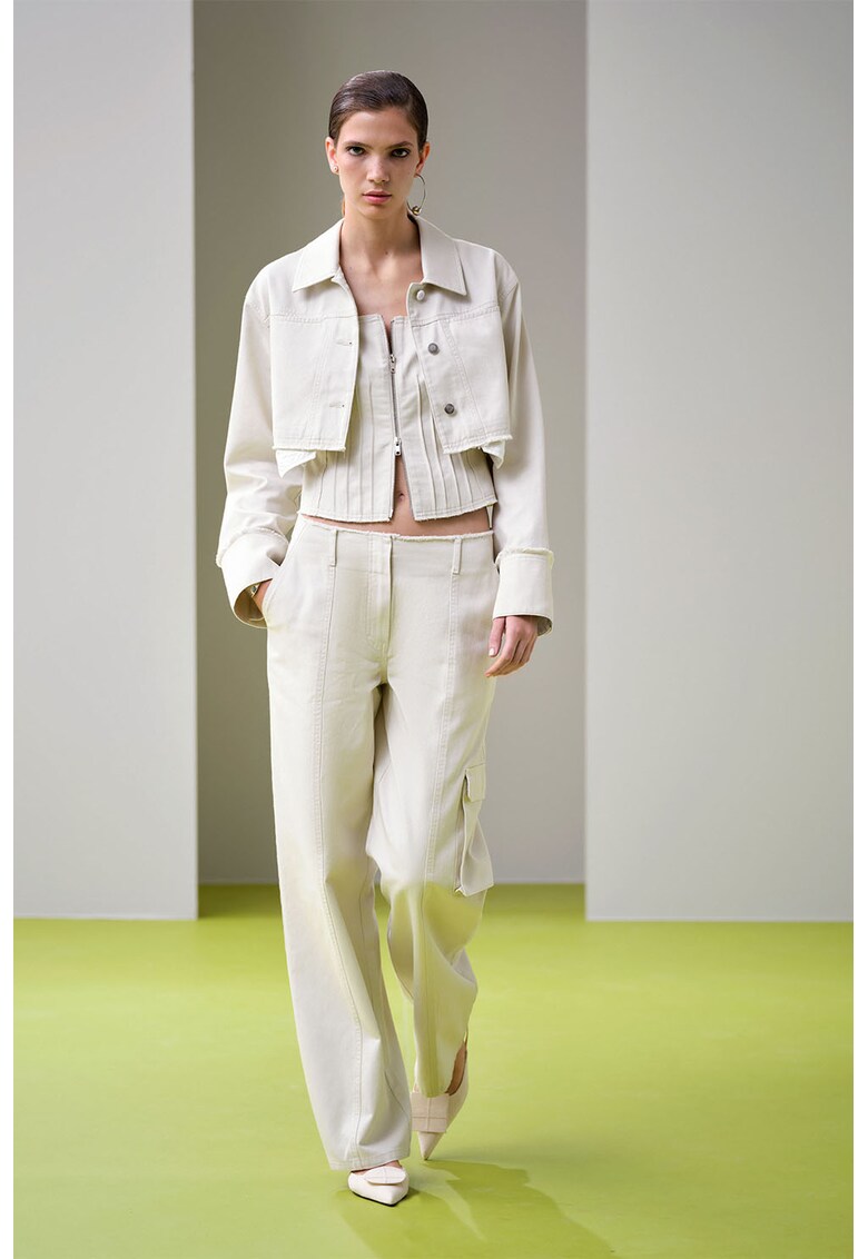 Pantaloni drepti cu talie medie - Alb/Alb murdar