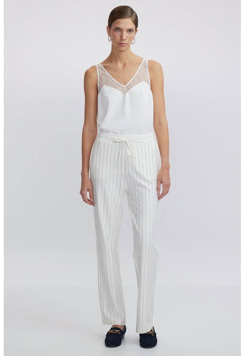 Pantaloni cu dungi discrete si talie ajustabila