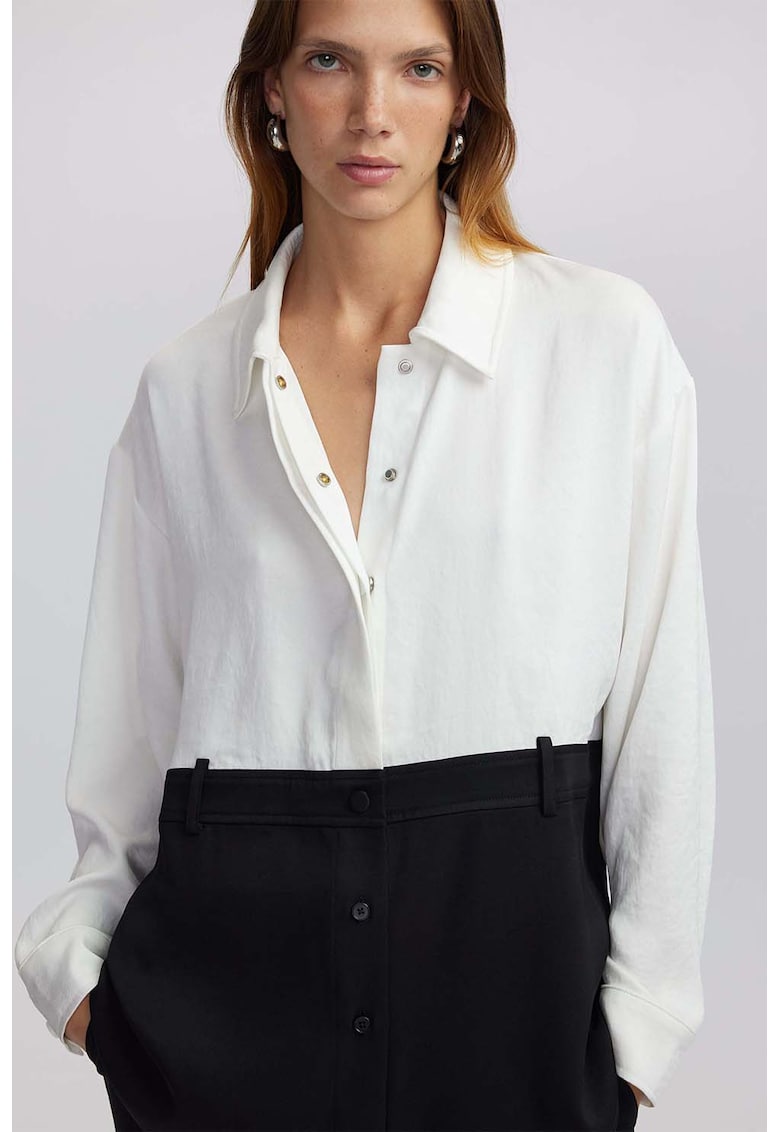 Camasa combi cu nasturi - Alb/Negru