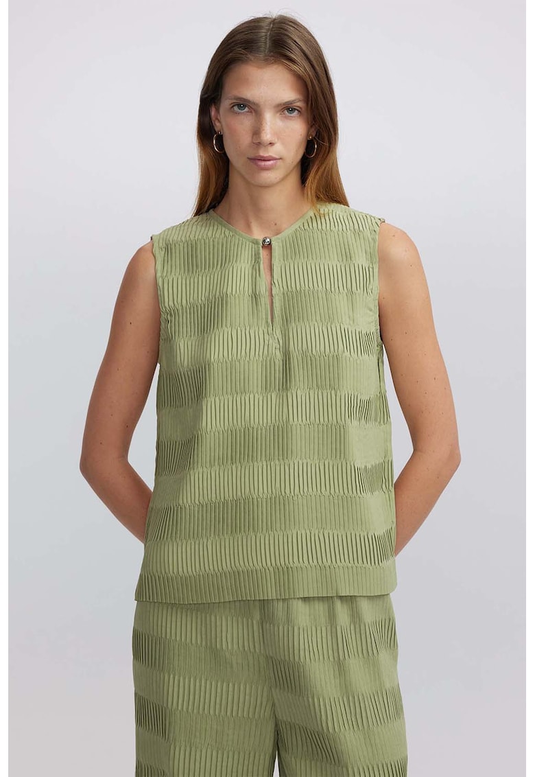 Bluza texturata fara maneci - Verde masliniu