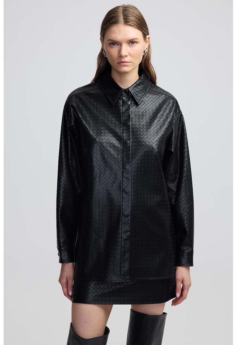 Camasa de piele ecologica cu aspect texturat - Negru