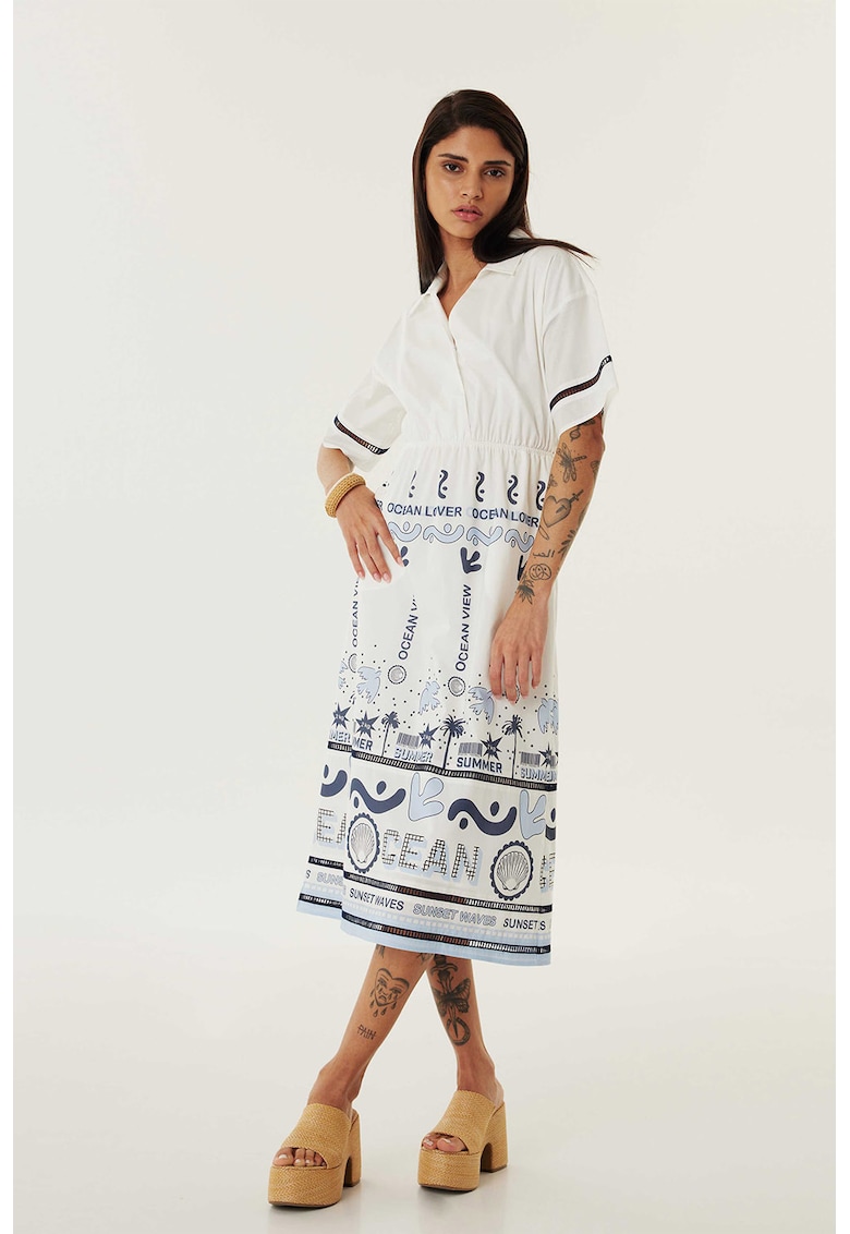 Rochie midi cu croiala in A si decupaj pe spate Rochie midi cu croiala in A si decupaj pe spate