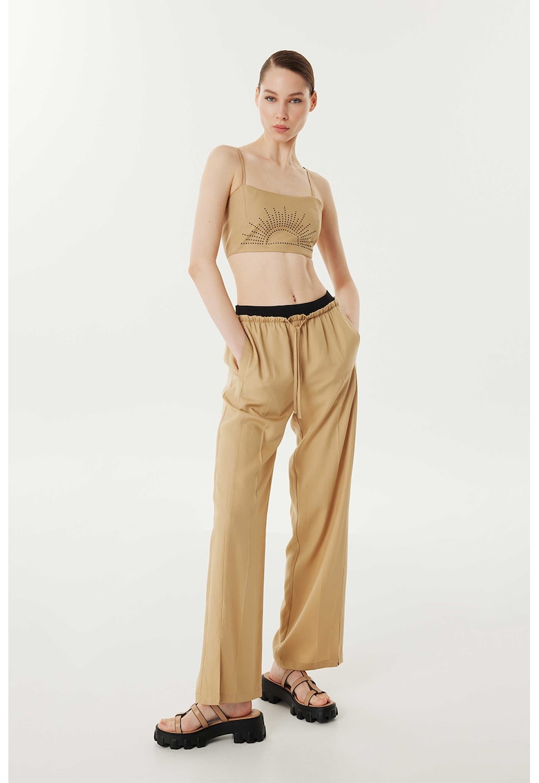 Pantaloni din lyocell cu talie contrastanta