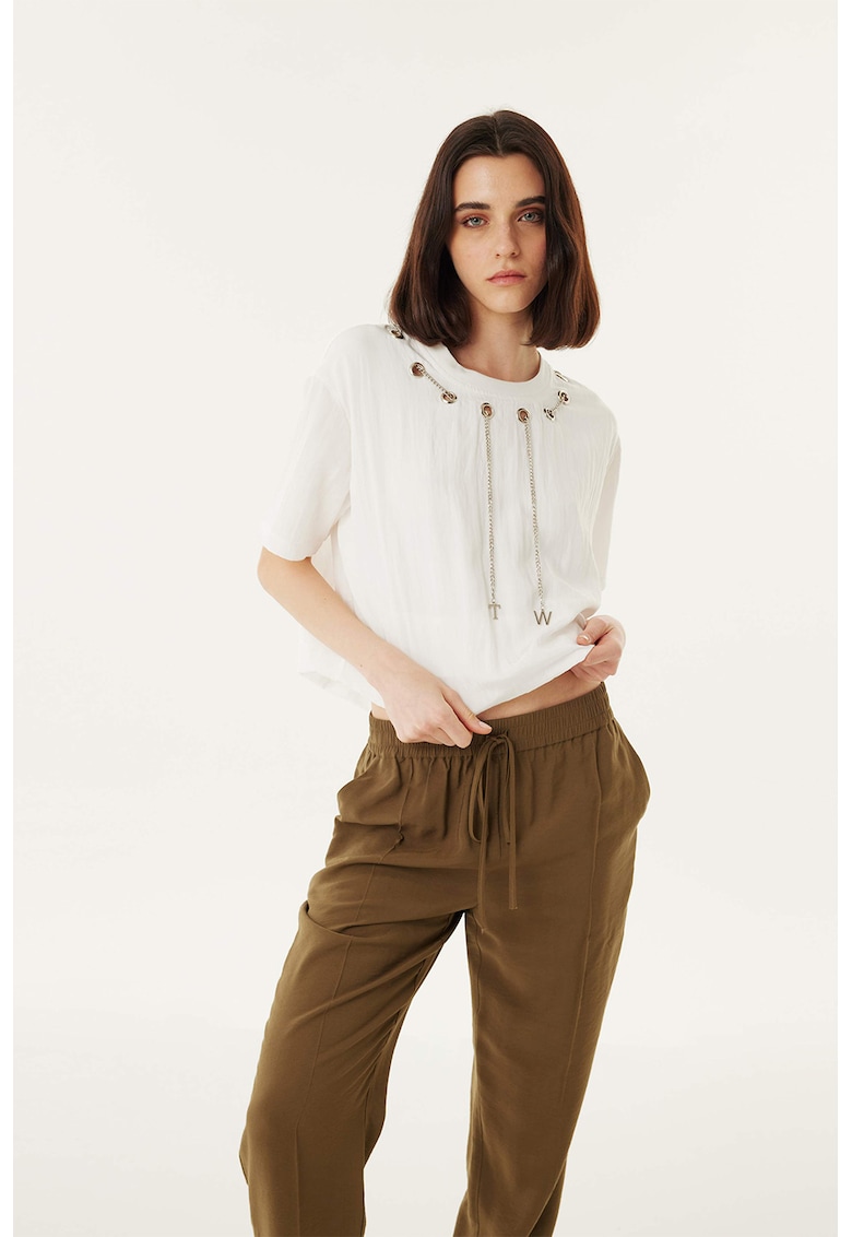 Bluza crop cu decupaje metalice