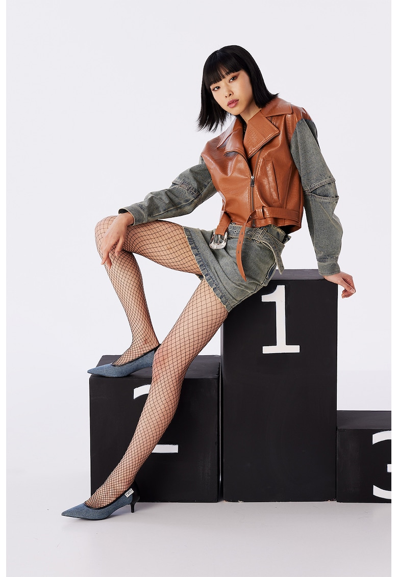 Fusta din denim cu aspect deteriorat