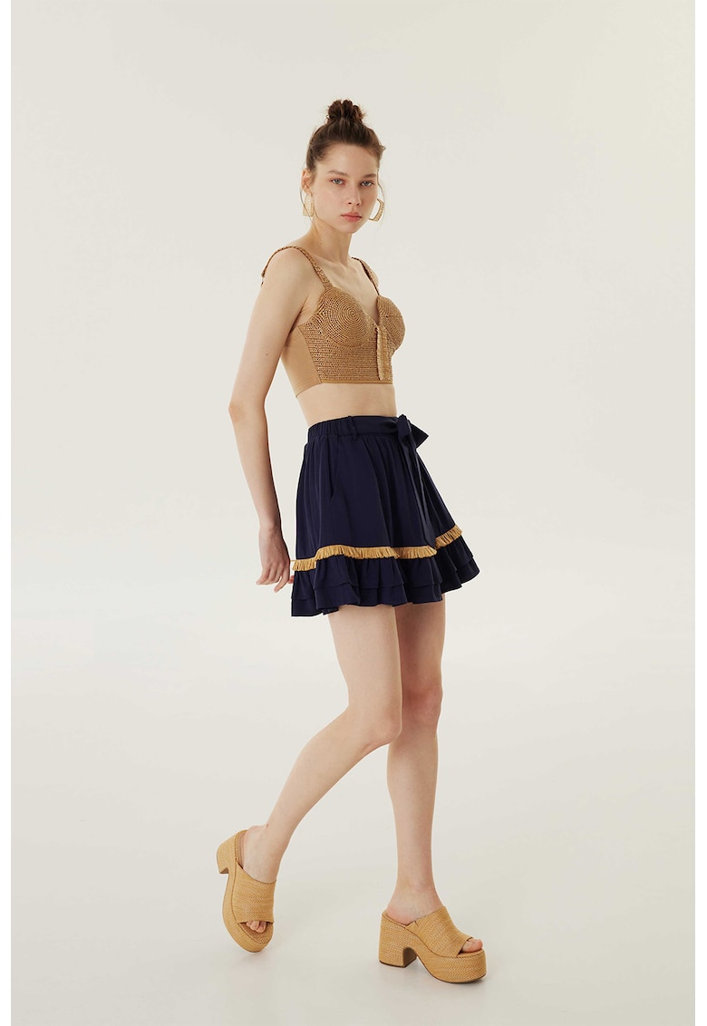 Fusta din amestec de lyocell cu volane