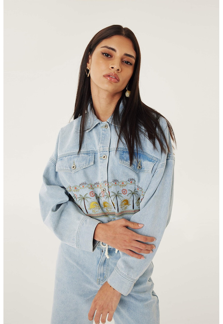 Jacheta din denim cu broderie Jacheta din denim cu broderie