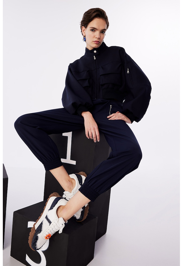 Jacheta crop bomber cu buzunare cu clapa