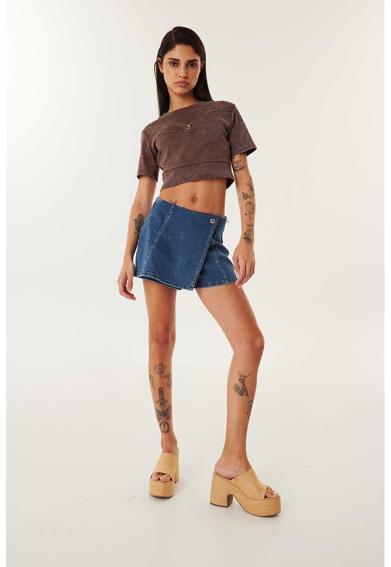 Fusta-pantalon din denim cu talie medie