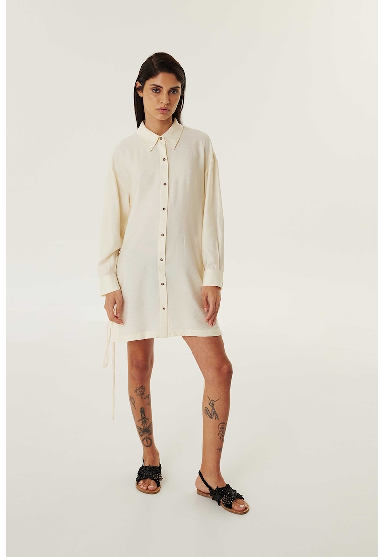 Rochie-camasa cu snururi laterale - Galben pal