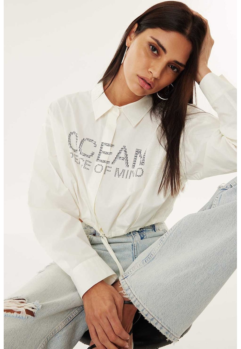 Camasa crop cu imprimeu text