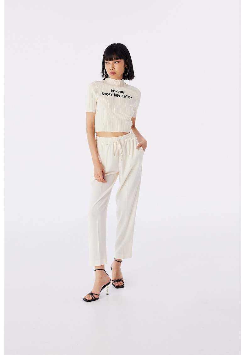 Pulover crop cu text