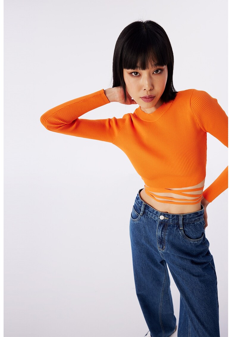 Bluza crop cu snururi de ajustare - Portocaliu mandarina