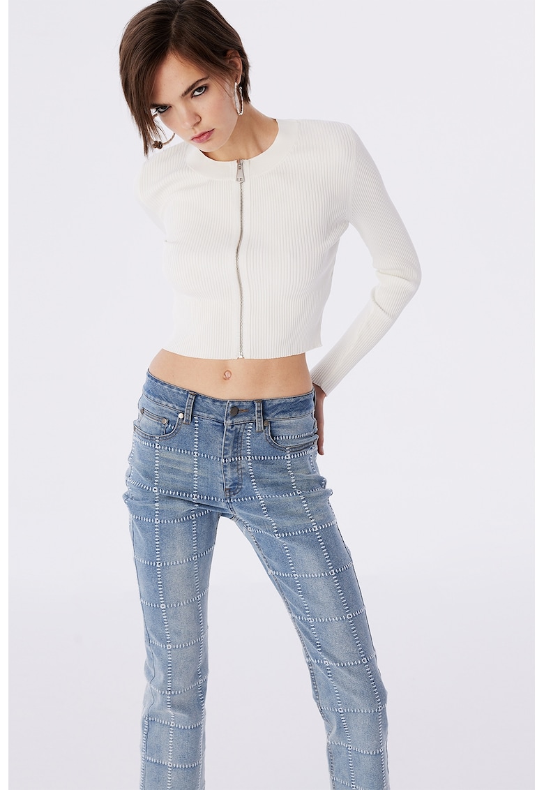 Cardigan crop cu fermoar