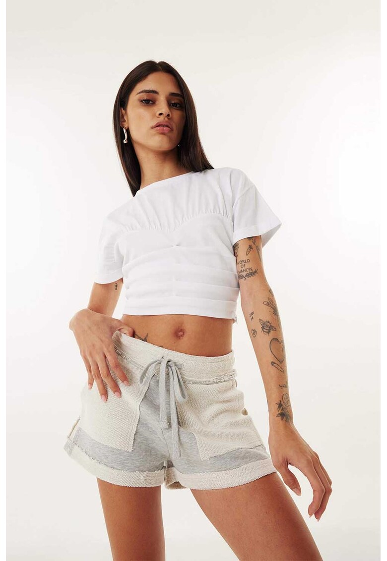 Tricou crop cu decolteu la baza gatului - Alb optic