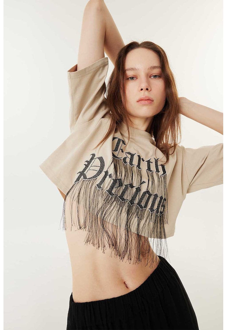 Tricou crop cu maneci cazute