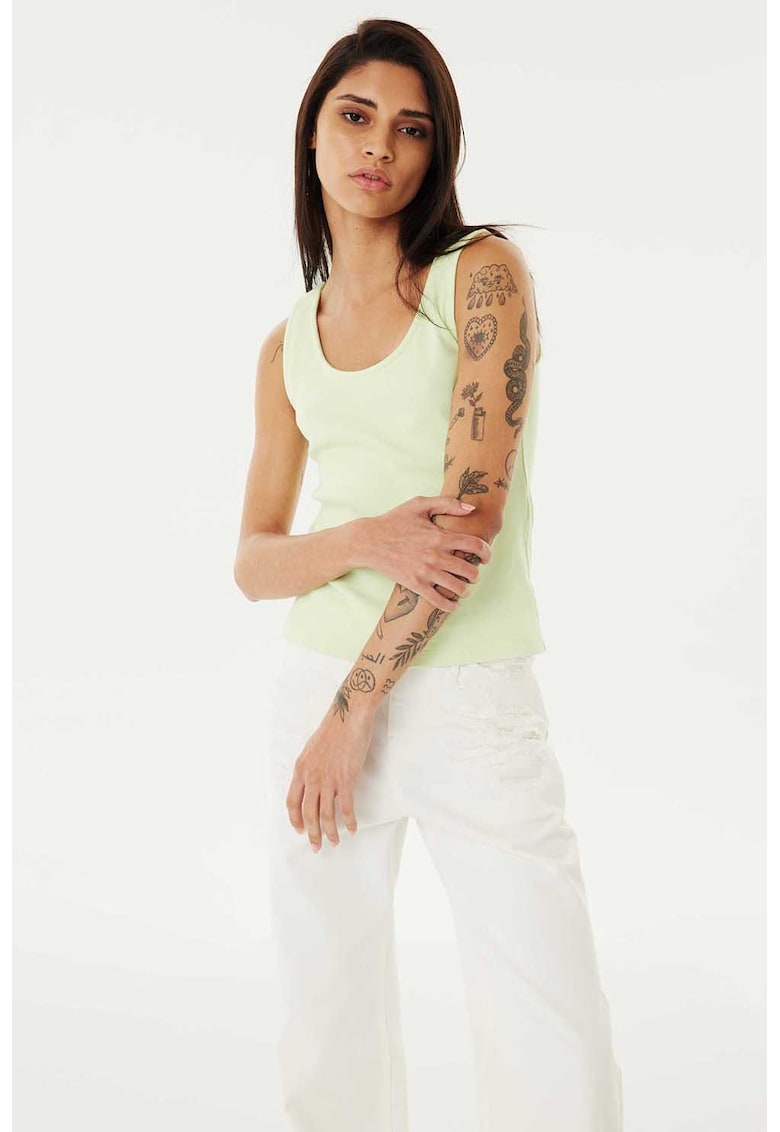 Top din amestec de bumbac cu decolteu rotund