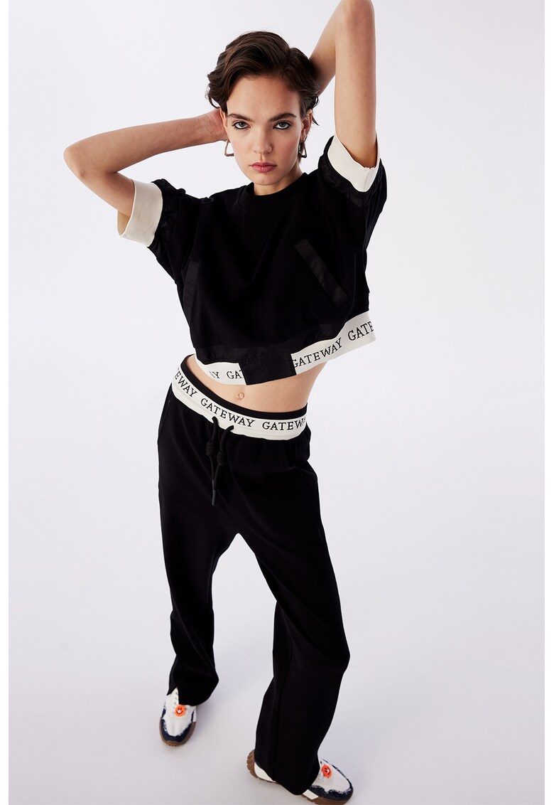 Bluza de trening cu imprimeu text - Negru/Crem