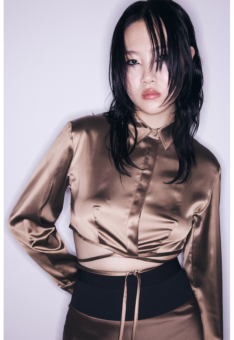 Camasa crop cu snururi de ajustare