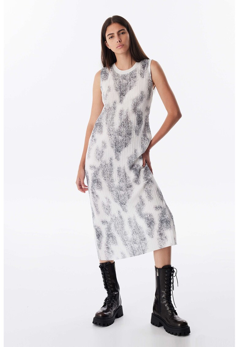 Rochie midi cu decolteu la baza gatului - Gri deschis/Alb murdar