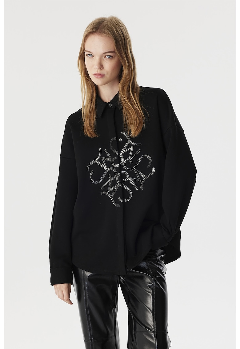 Camasa lejera cu aplicatie text - Negru