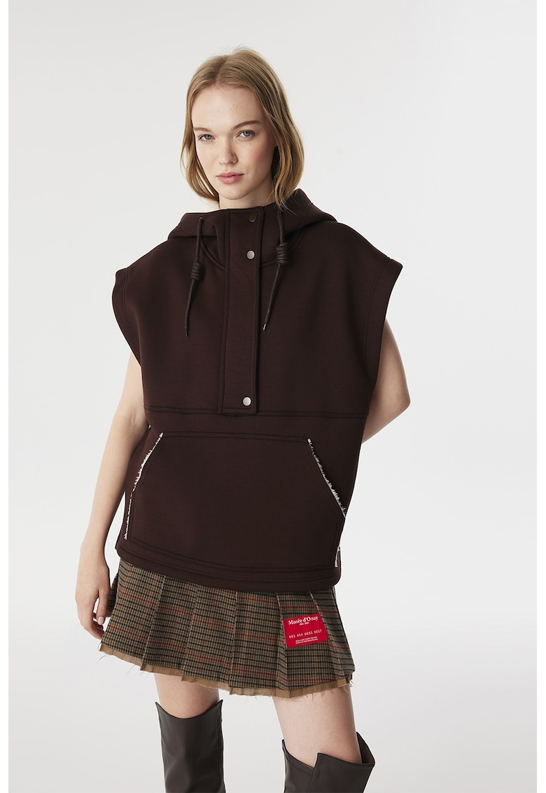 Hanorac supradimensionat cu capse - Maro pamantiu